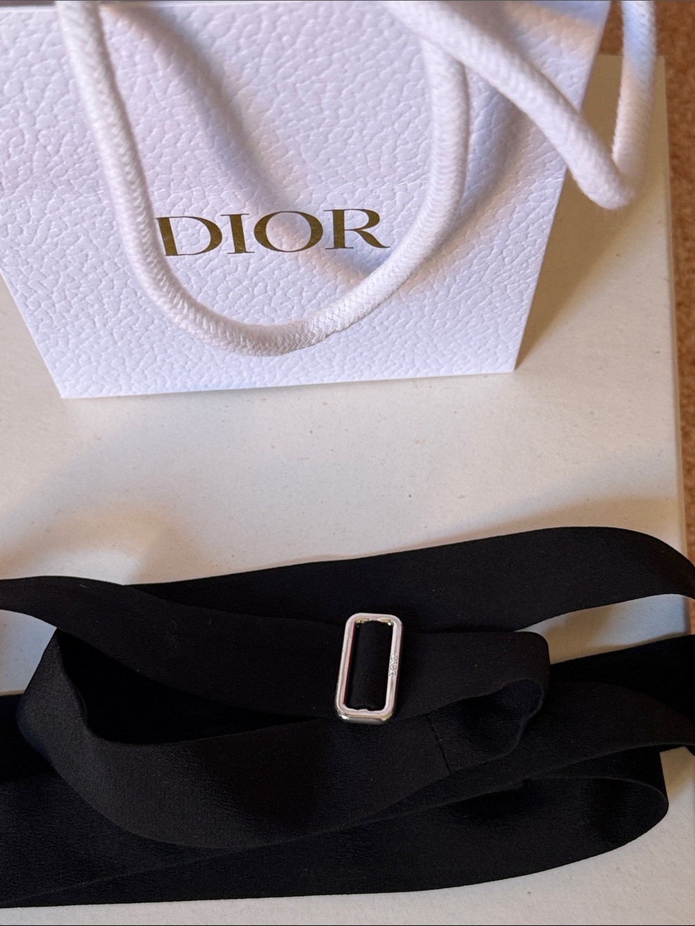 ♥️ NEW Dior Black Satin Belt  with Silver Rectangular Slider